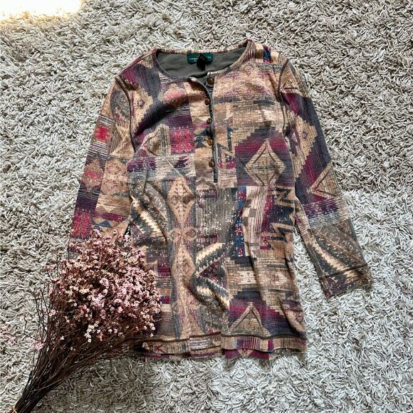 LRL Ralph Lauren Jeans Aztec Long Sleeve Blouse Women’s Size XS - Picture 1 of 7